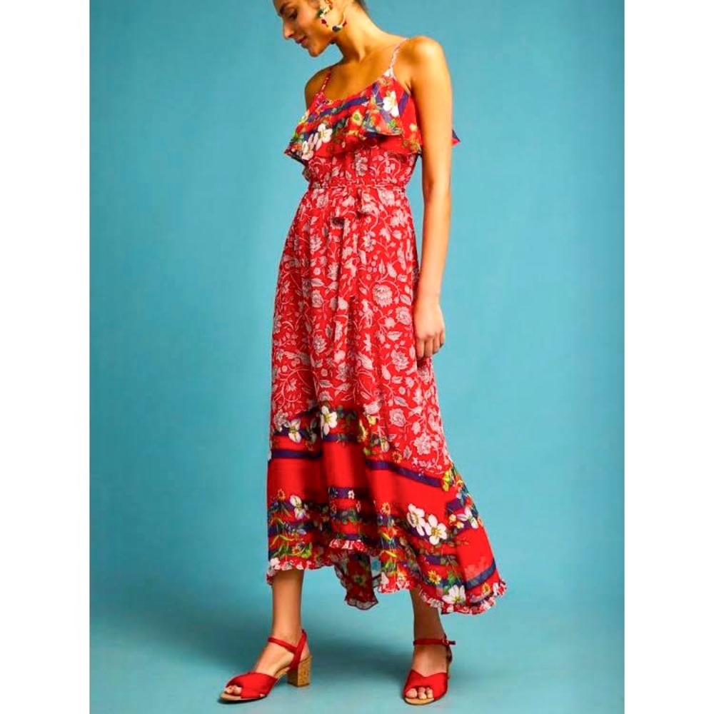 Anthropologie Red Floral Maxi Dress
